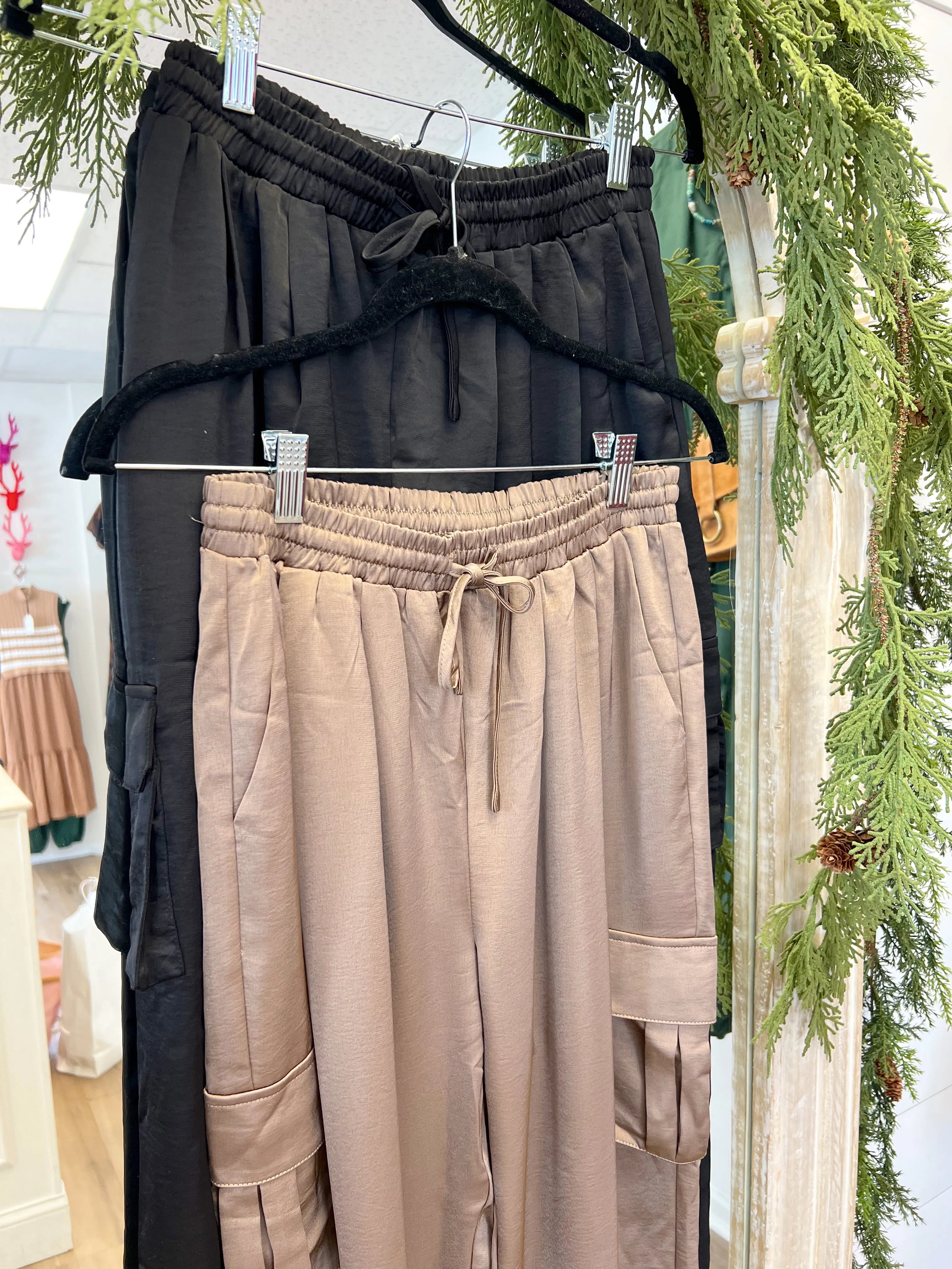 Silk Cargo Jogger Pants
