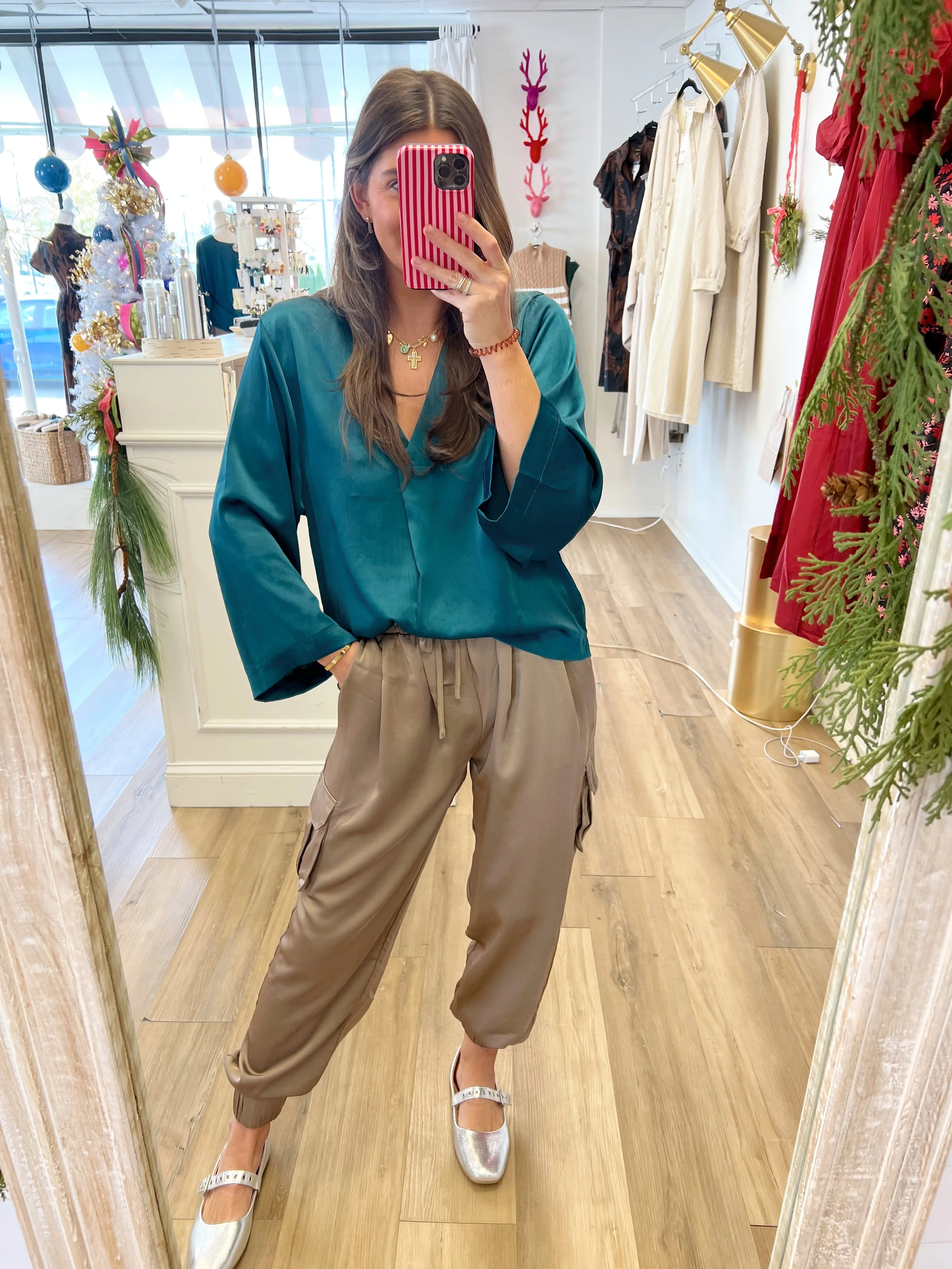 Silk Cargo Jogger Pants