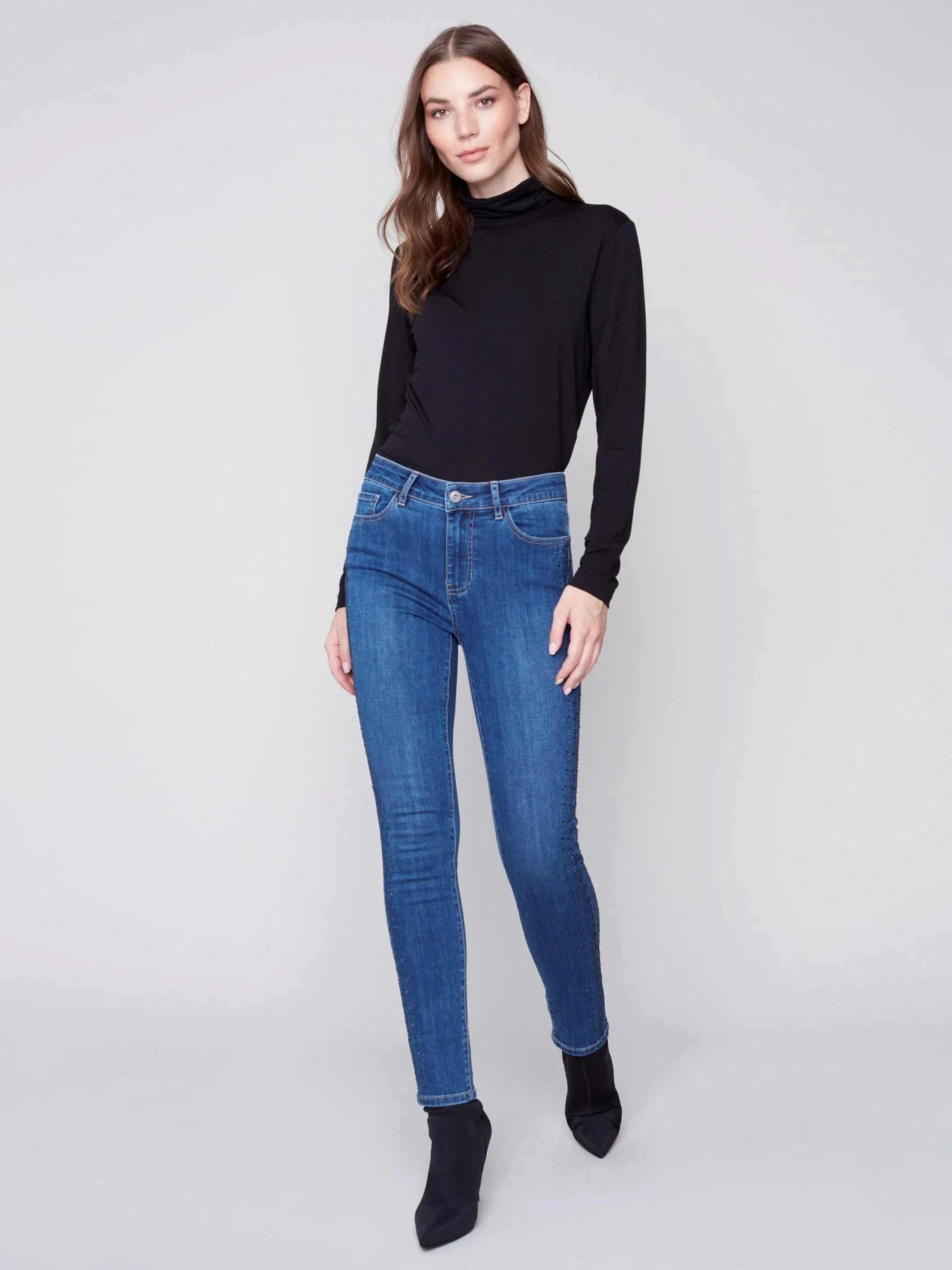 Skinny Jeans with Rhinestones - Blue Jean