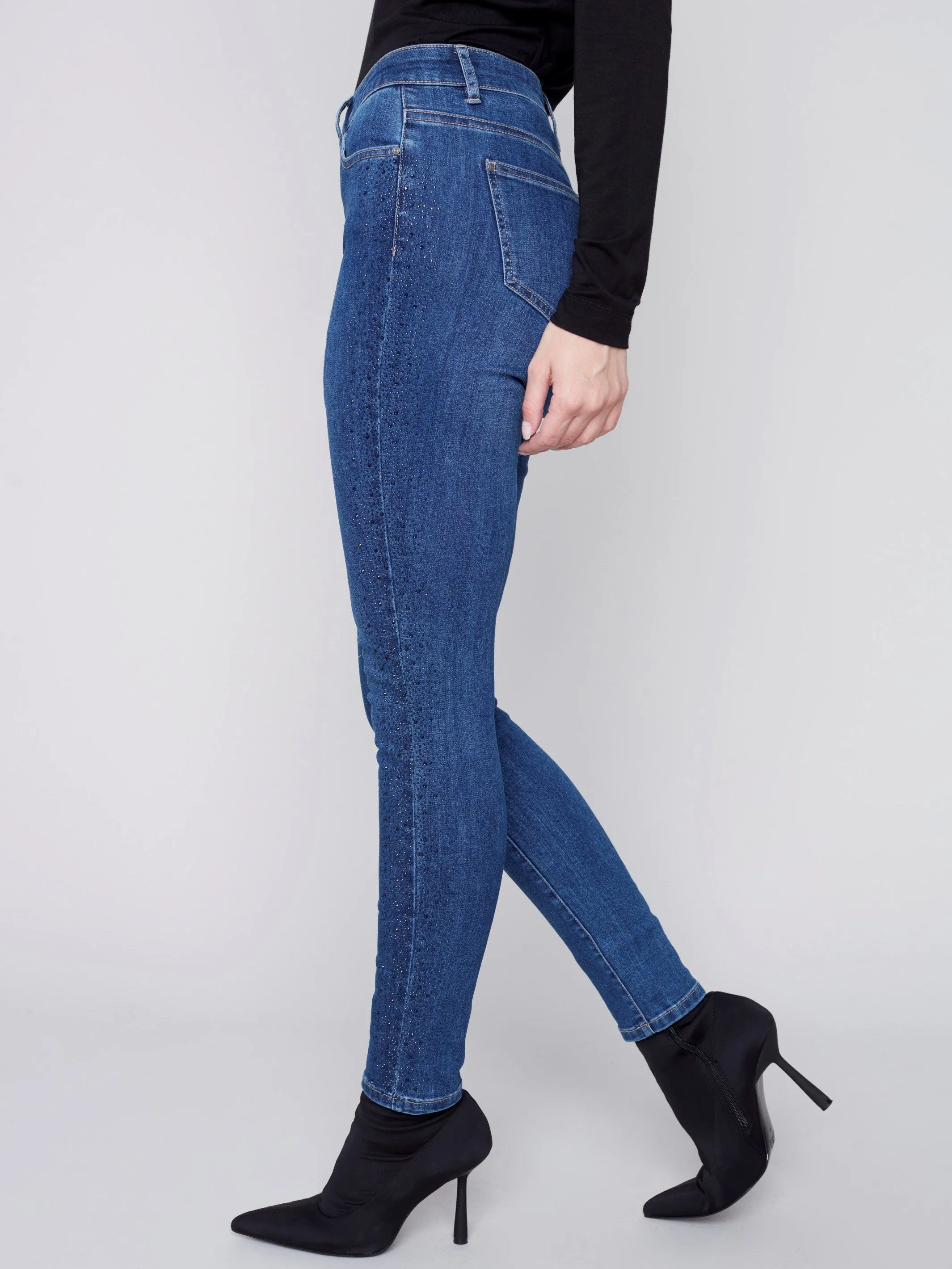 Skinny Jeans with Rhinestones - Blue Jean