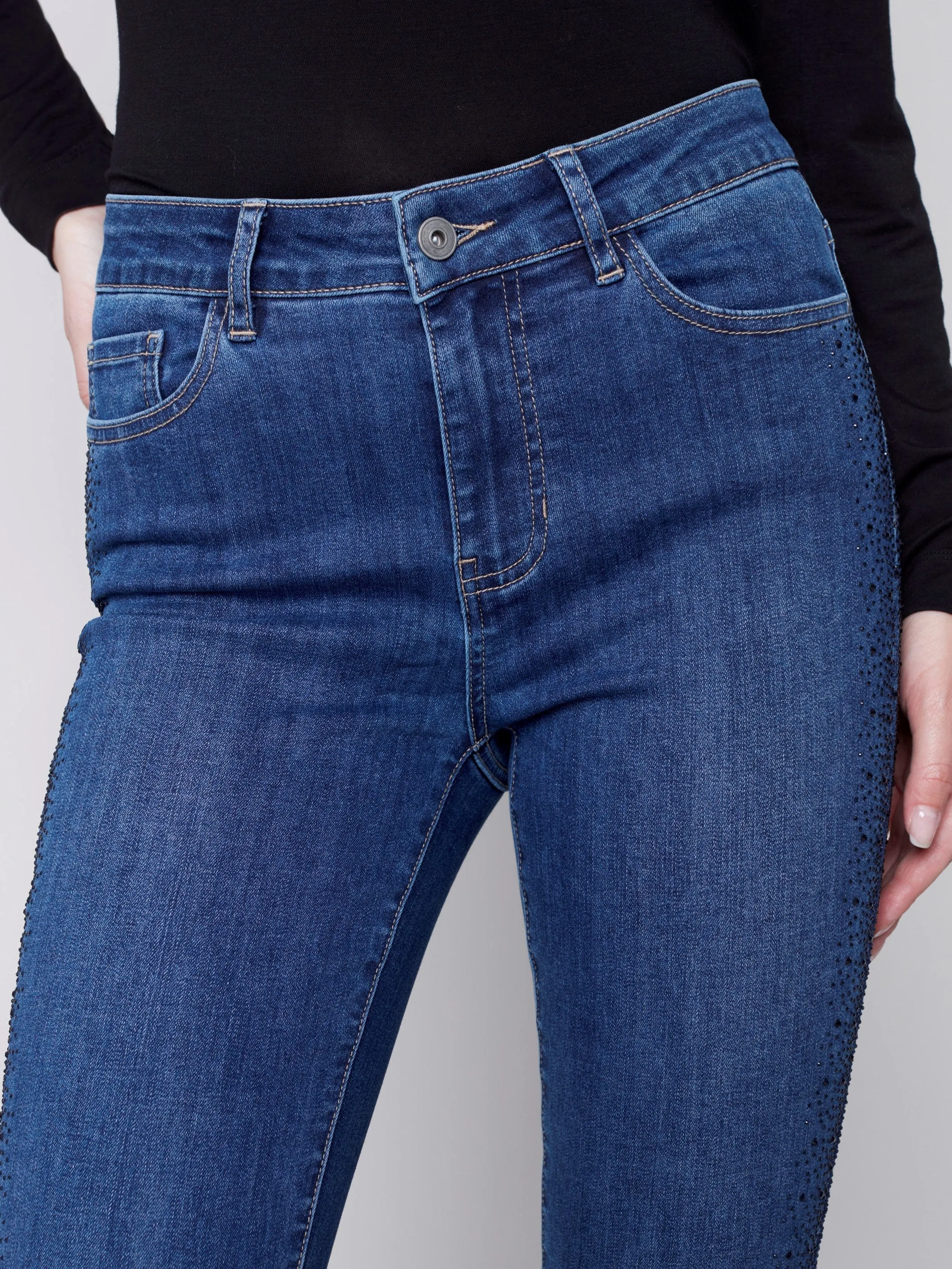 Skinny Jeans with Rhinestones - Blue Jean