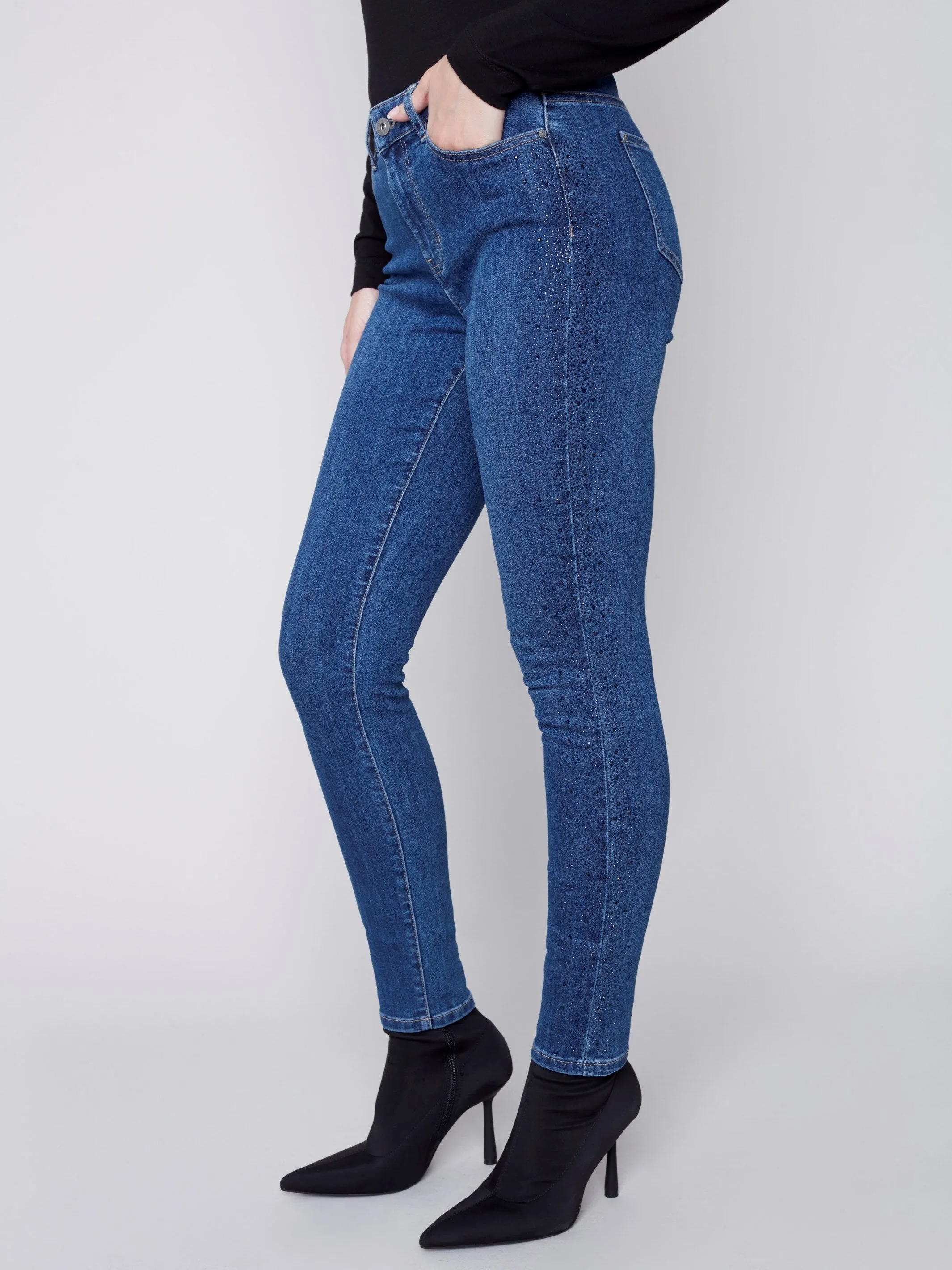 Skinny Jeans with Rhinestones - Blue Jean