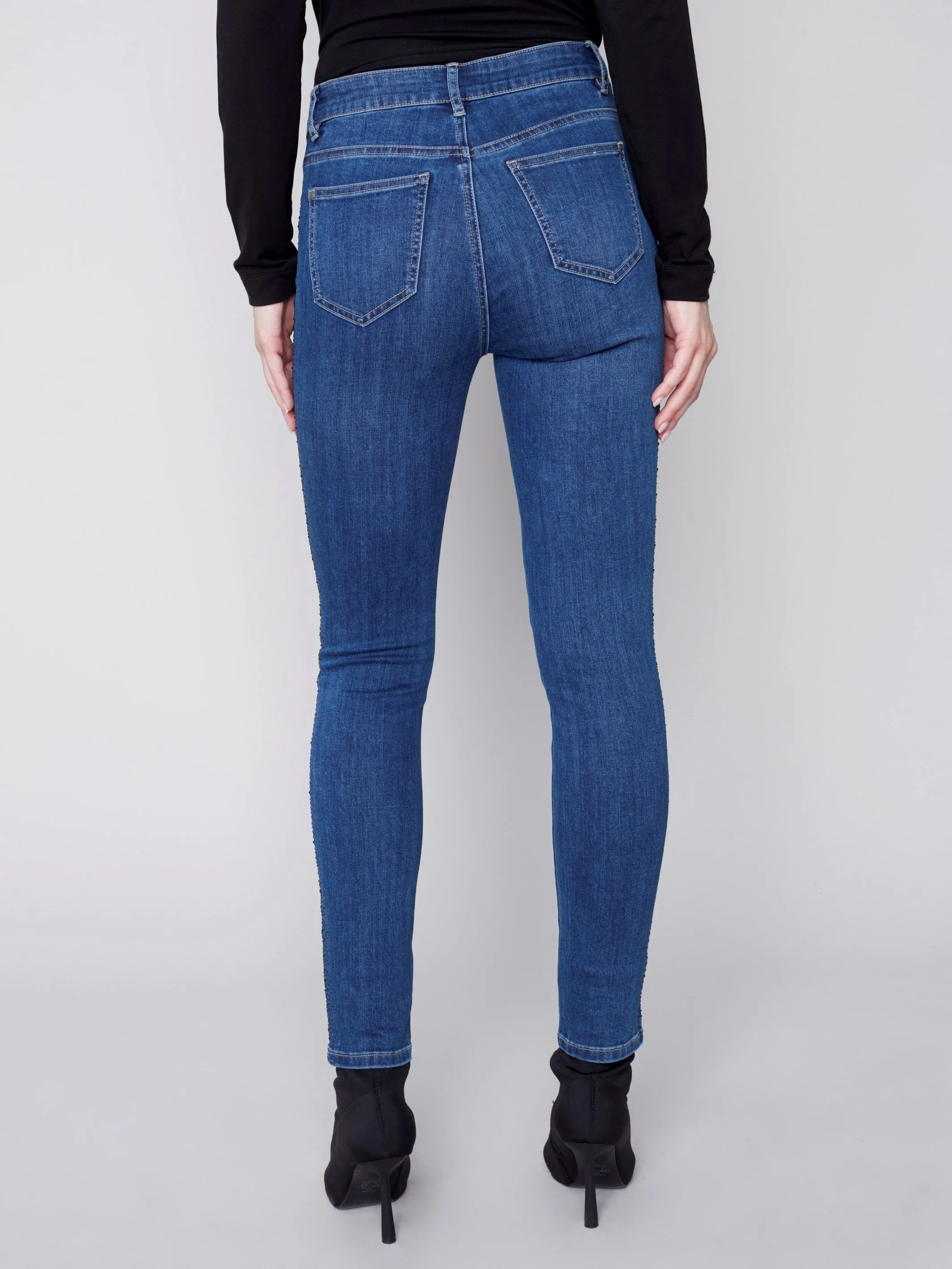 Skinny Jeans with Rhinestones - Blue Jean