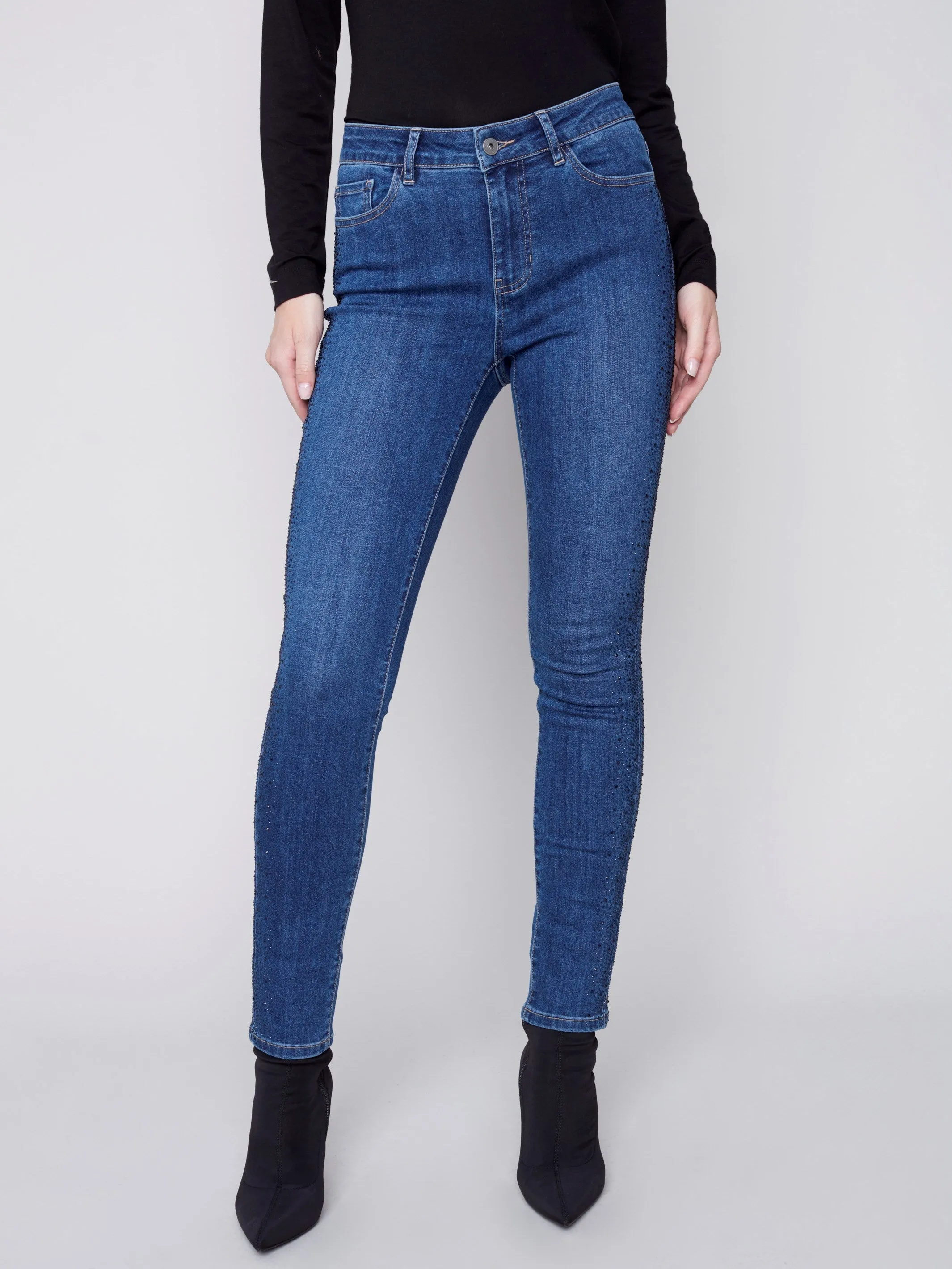 Skinny Jeans with Rhinestones - Blue Jean