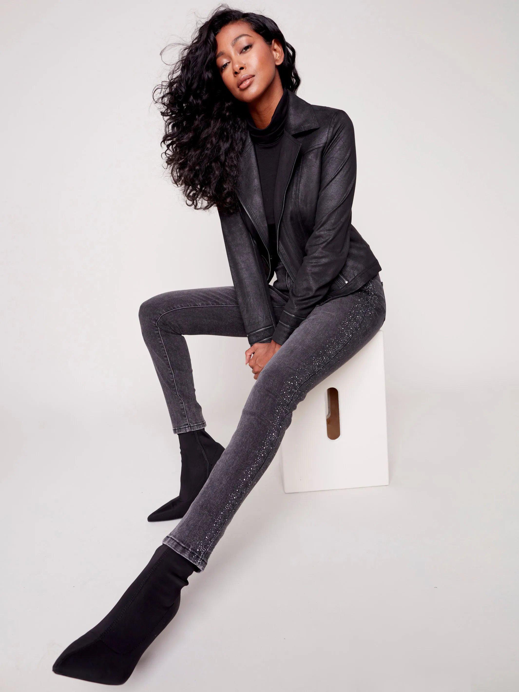 Skinny Jeans with Rhinestones - Charcoal