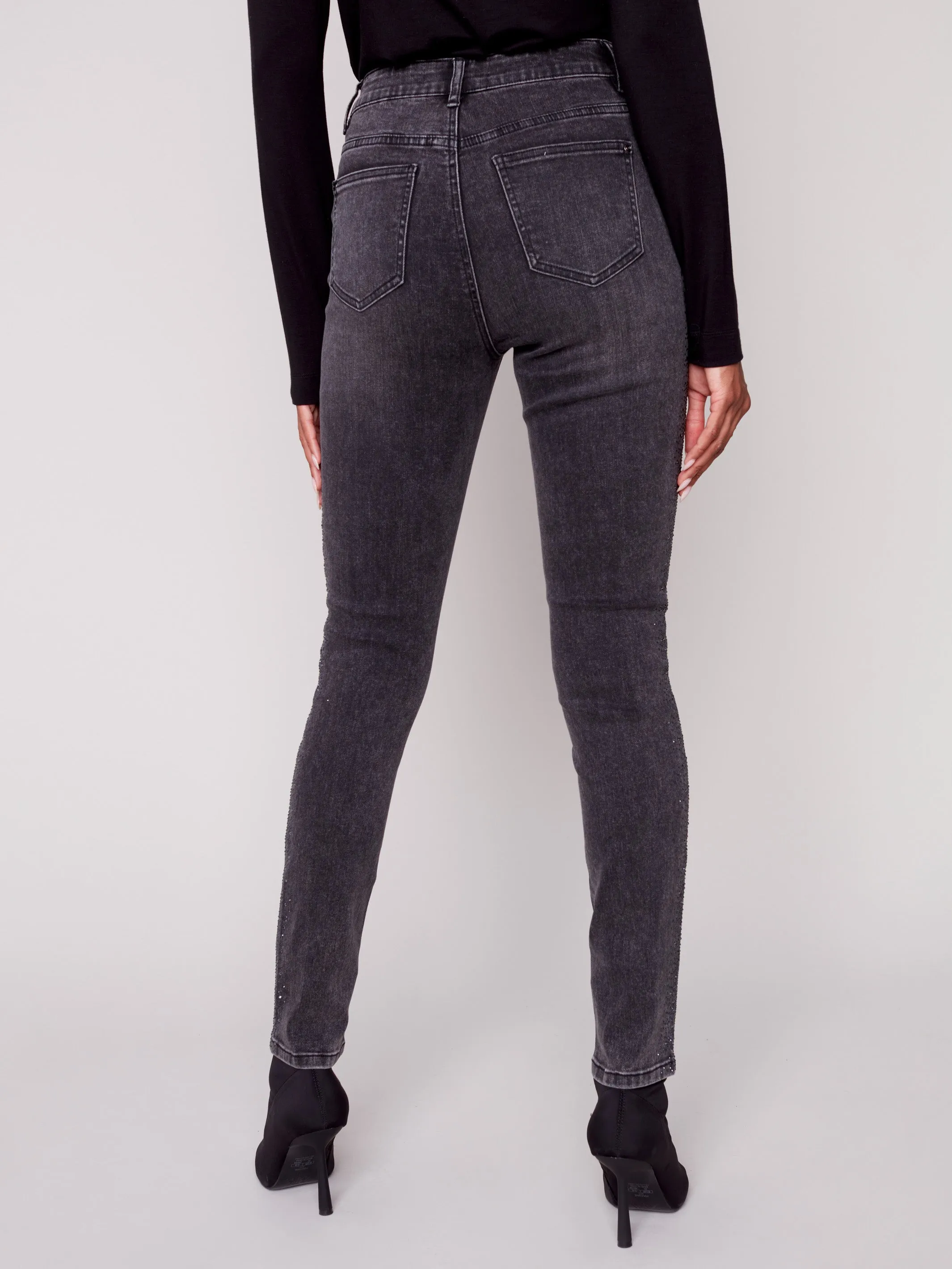 Skinny Jeans with Rhinestones - Charcoal