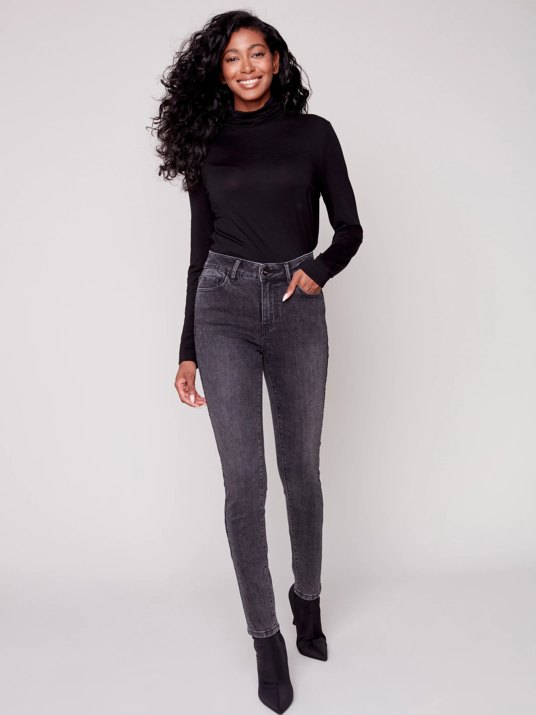 Skinny Jeans with Rhinestones - Charcoal