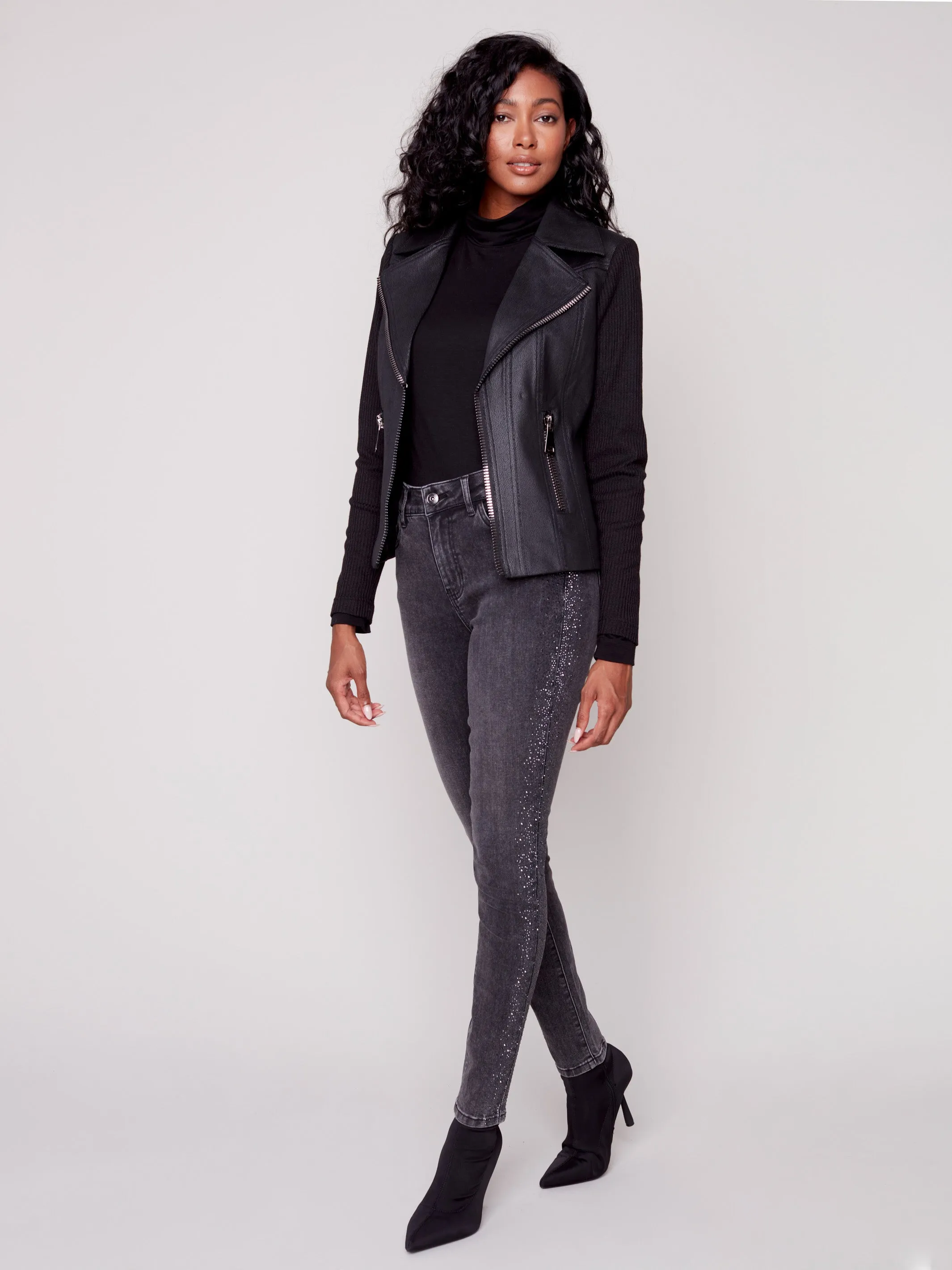 Skinny Jeans with Rhinestones - Charcoal