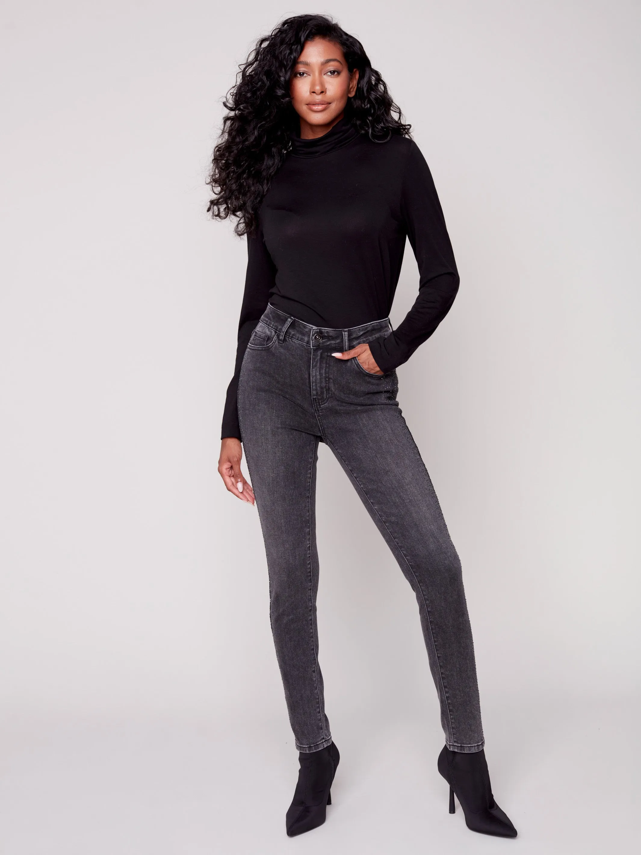 Skinny Jeans with Rhinestones - Charcoal