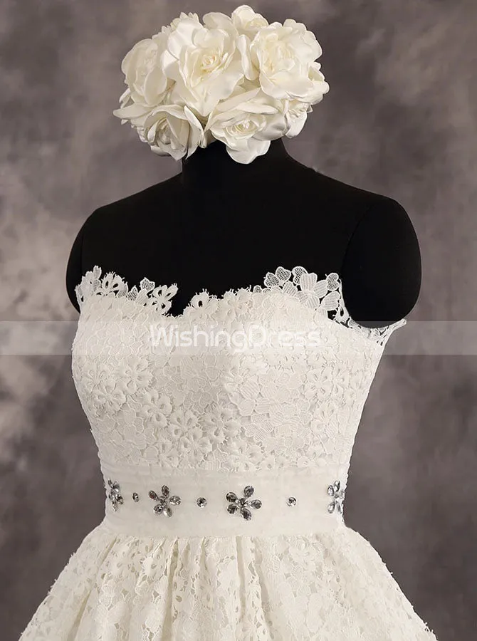 Strapless Wedding Reception Dresses,Lace Short Wedding Dress,WD00553