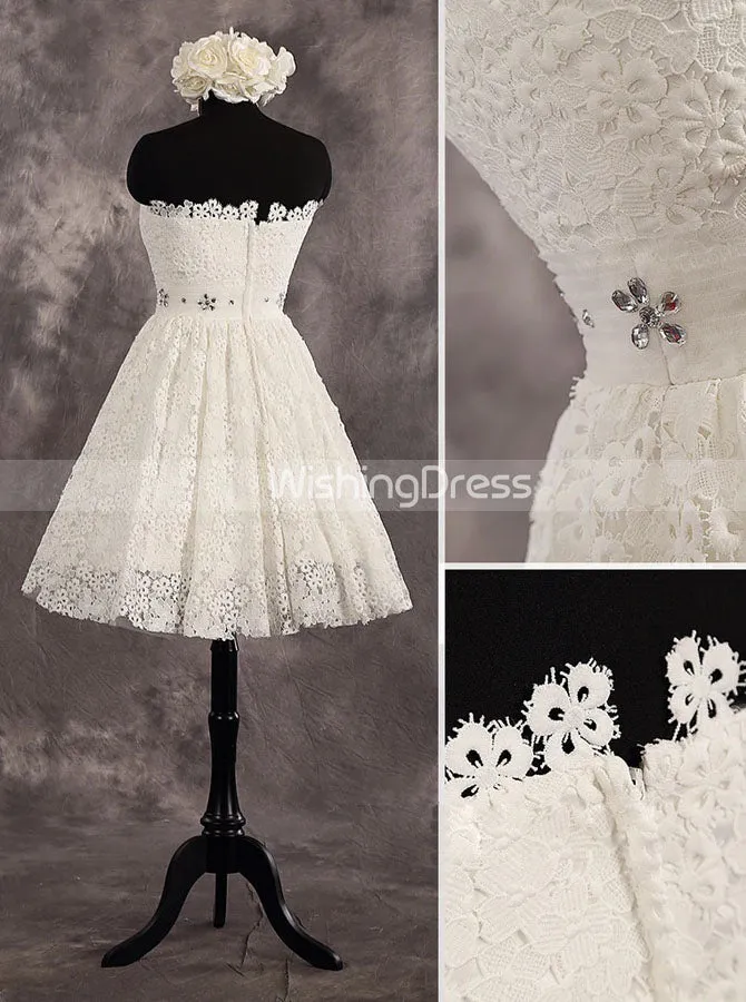 Strapless Wedding Reception Dresses,Lace Short Wedding Dress,WD00553