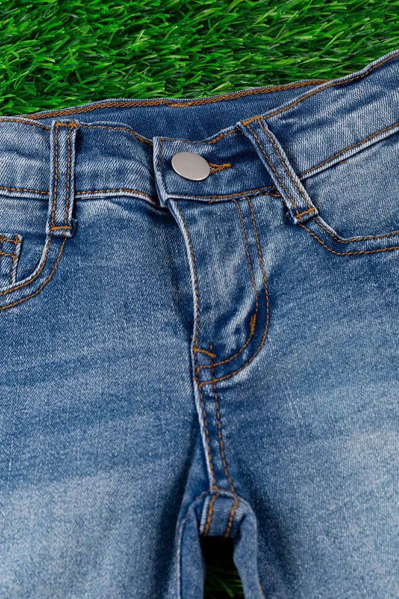SUPER STRETCHY DARK BLUE SKINNY JEANS W/DISTRESSED HEM. PNG25153019 JEAN