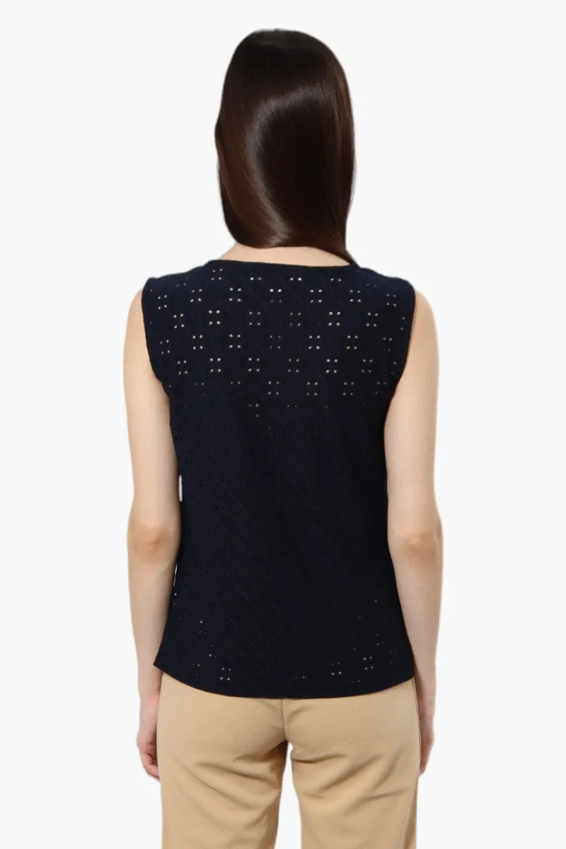 Urbanology Knit Eyelet Cowl Tank Top - Navy