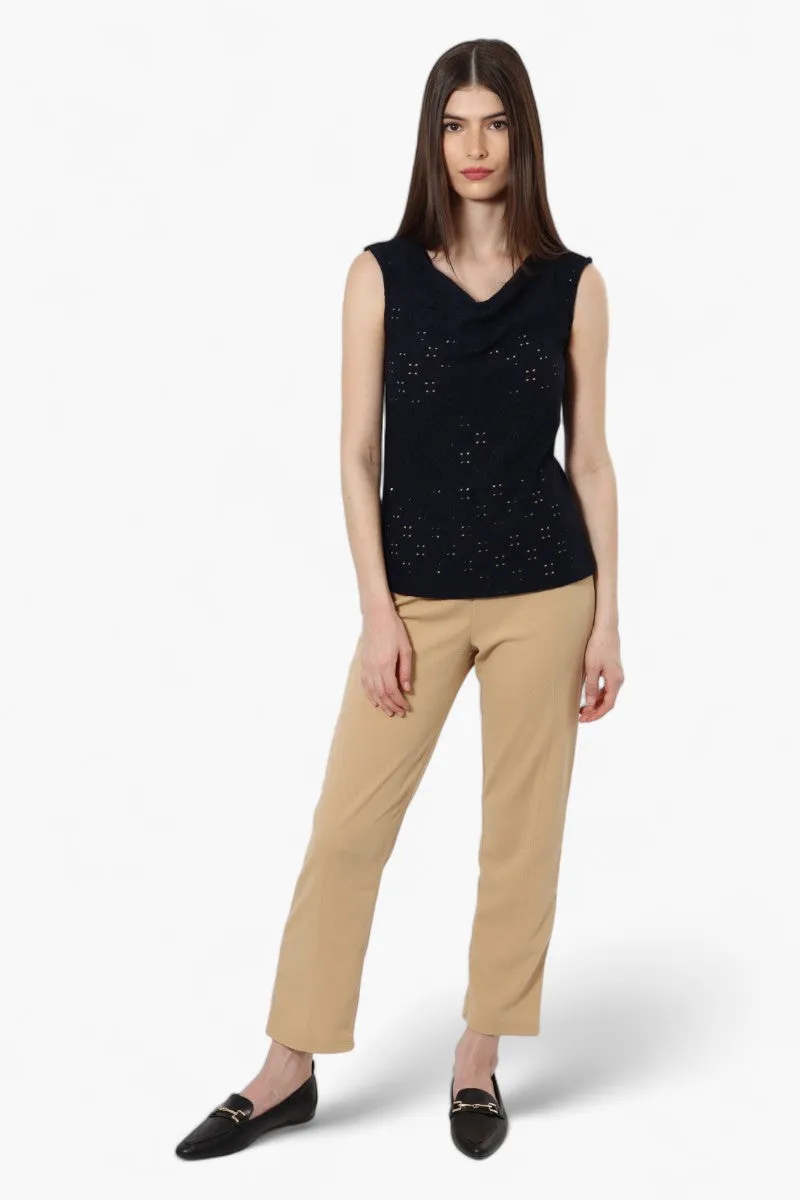 Urbanology Knit Eyelet Cowl Tank Top - Navy
