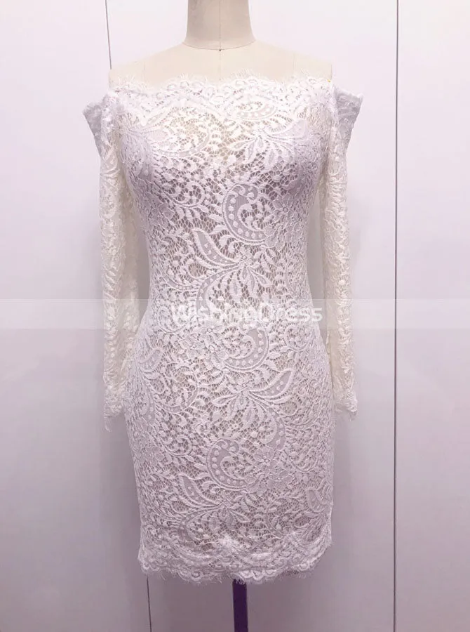 White Cocktail Dresses,Cocktail Dress with Sleeves,Lace Cocktail Dress,Short Cocktail Dress,CD00048