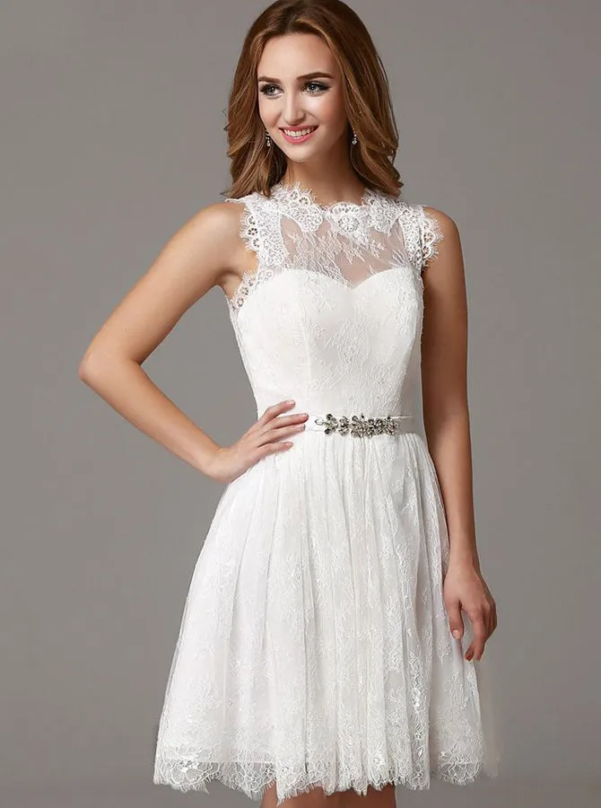 White Cocktail Dresses,Lace Cocktail Dress,A-line Cocktail Dress,CD00006