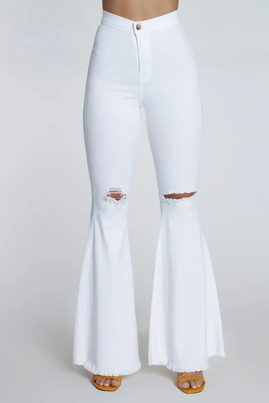 White Distressed Flare Jeans