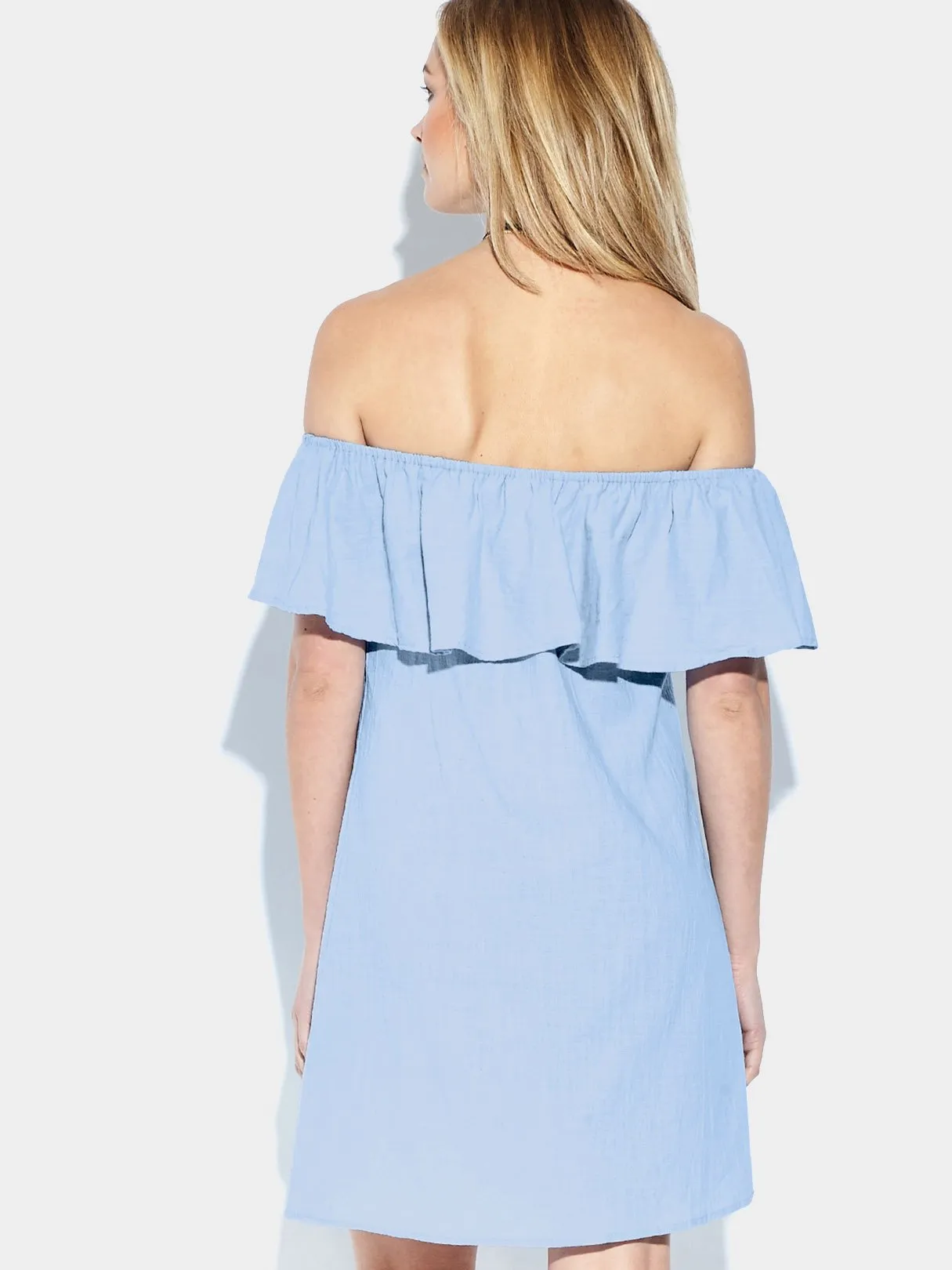 Wholesale Blue Off The Shoulder Short Sleeve Mini Dresses