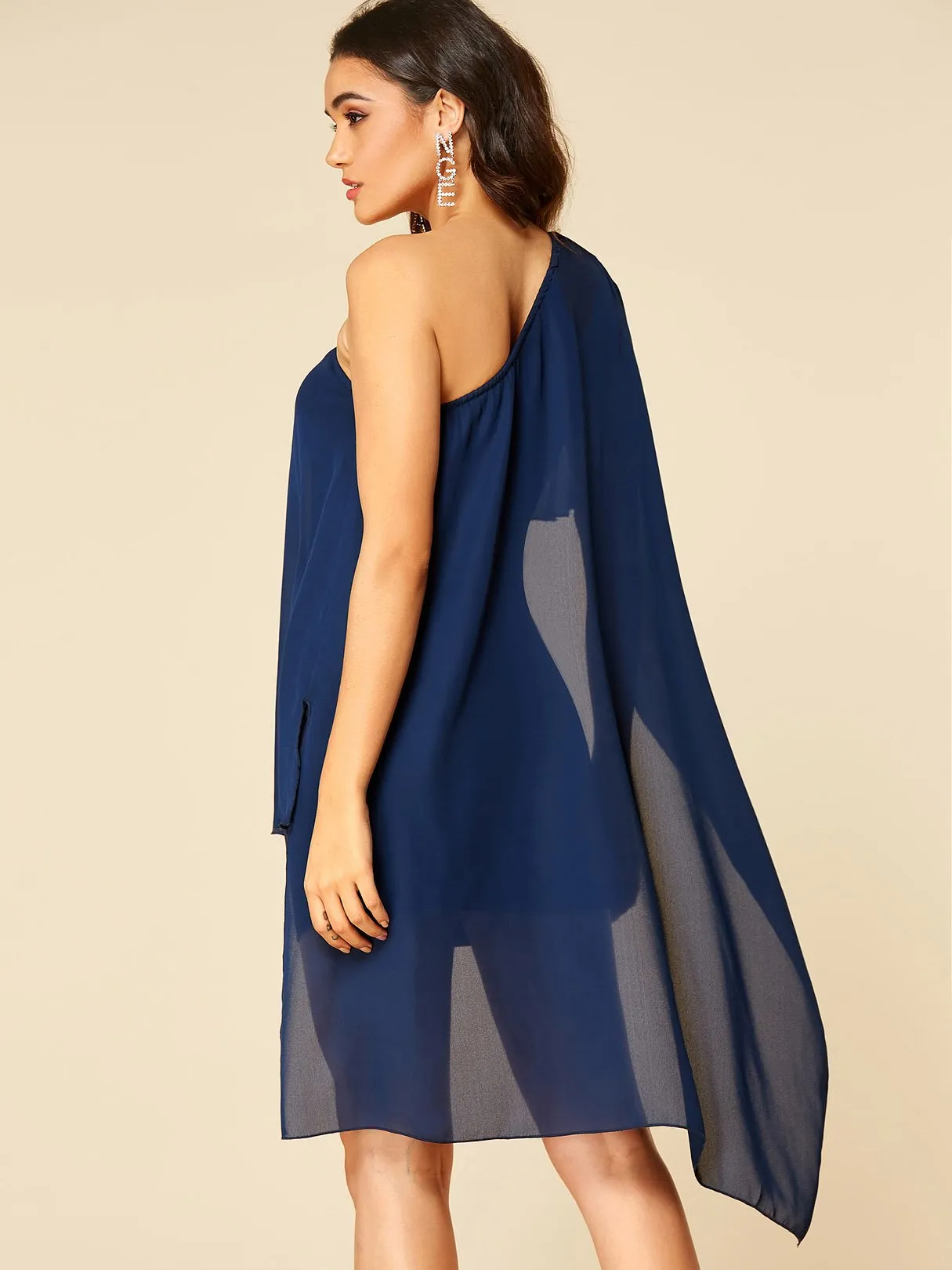 Wholesale Navy One Shoulder Half Sleeve Plain Bodycon Mini Dresses