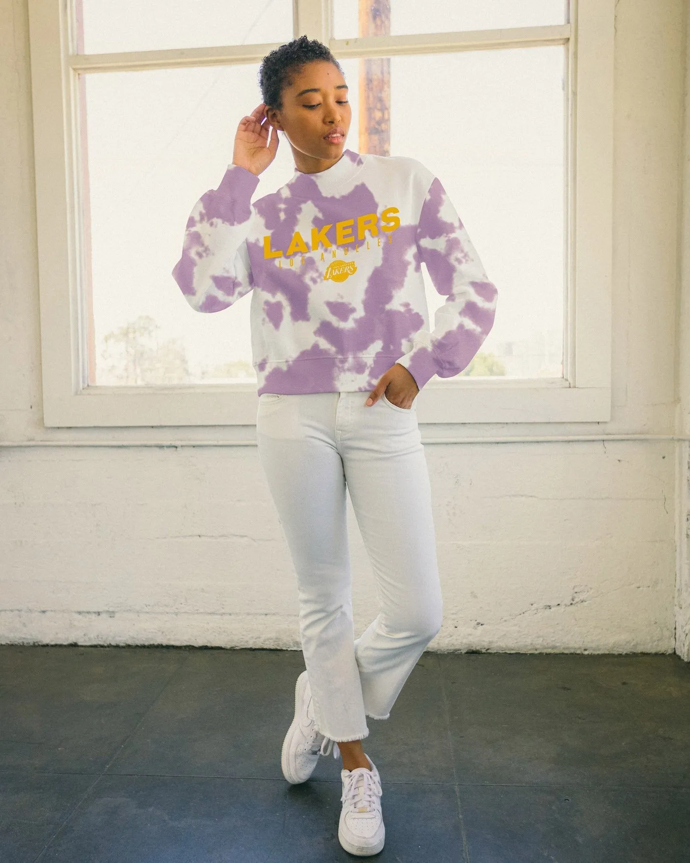 Women's NBA Los Angeles Lakers Tie Dye Mock Neck Fleece