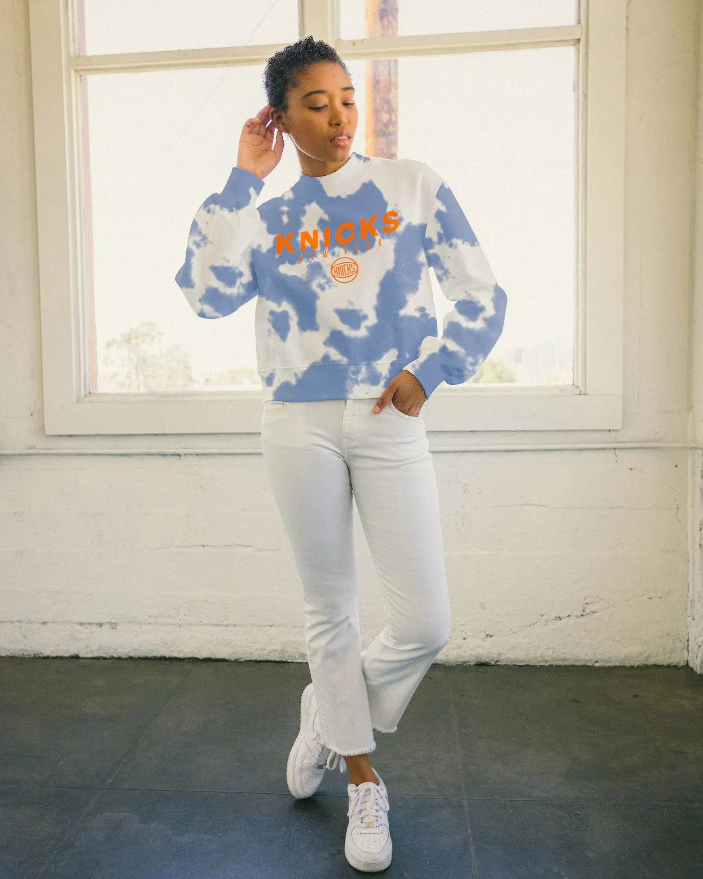 Women's NBA New York Knicks Tie Dye Mock Neck Fleece